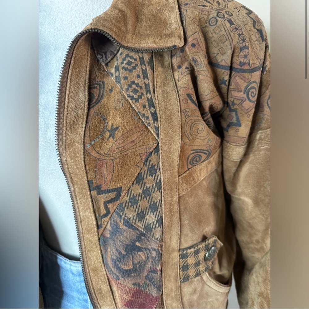 Brown Patterned Bomber Jacket - image 4